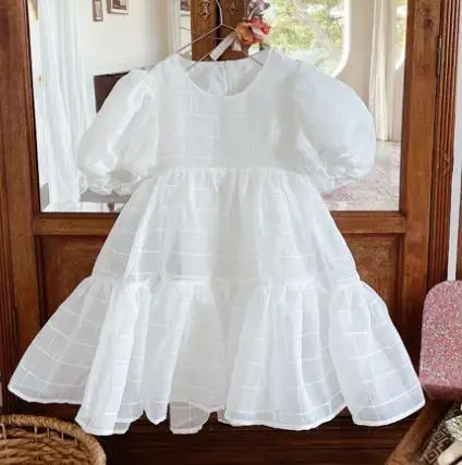 

Baby Girl Summer Vintage Court Style Mesh Princess Kids Puff Sleeve Birthday Party Wedding Ball Gown Dress