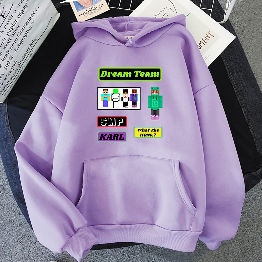 

Dream team Hoodie Women Aesthetic Dream Smp Oversized Hoody Men Dream Merch Harajuku Karl print Sweatshirts Long Sleeve Black