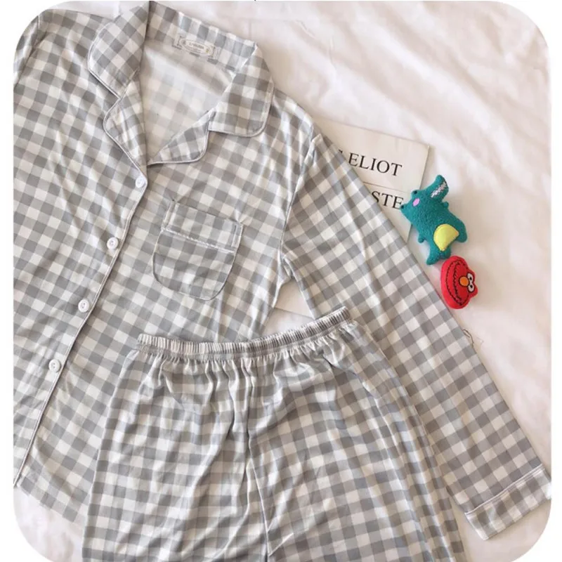 

Pyjamas Women Long Sleeve and Pants Set Lounge Wear Chic Style Simple Stripe Pajamas Cartoon Sleepwear Harajuku Plaid Homesuit