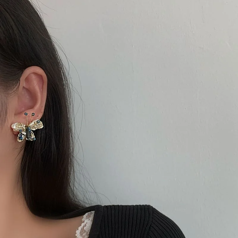 

Origin Summer Temperament Baroque Butterfly Rhinestone Dangle Earring for Women Asymmetric Contrasted Earring Jewelry Pendientes