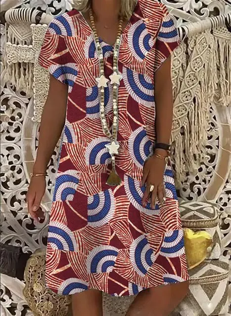 

Vintage Floral Printed Loose Mini Dress Elegant Women Summer V-Neck Short Sleeve A-Line Dresses Female Casual Dress Vestido 2021