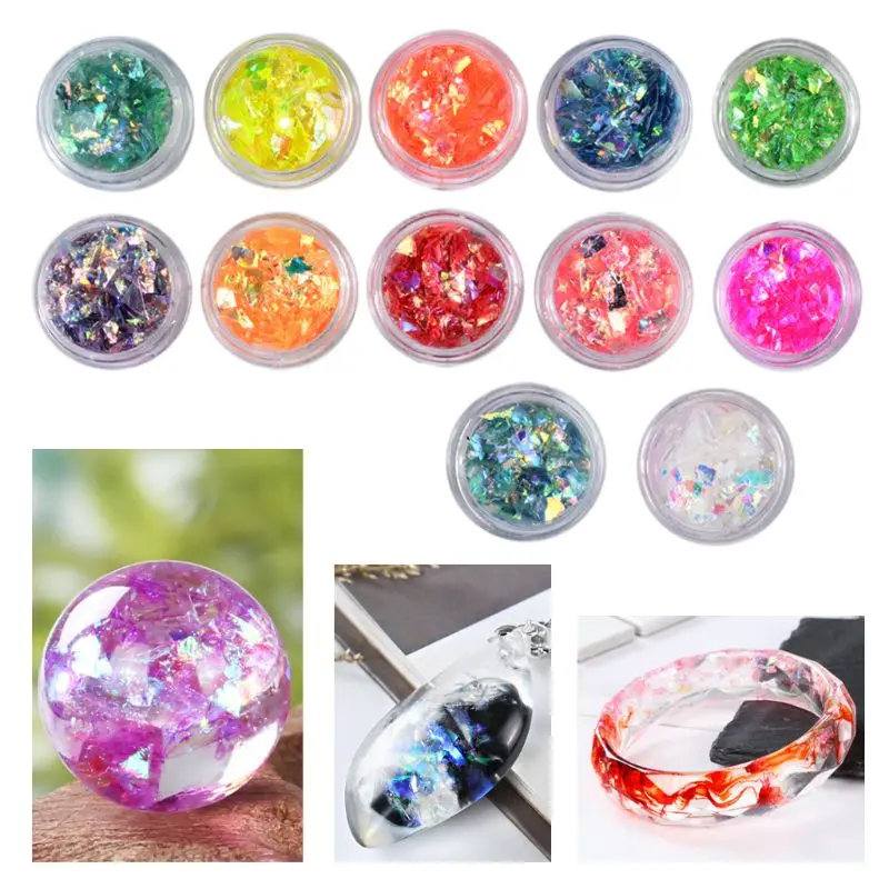 

12 box/set Manicure Shell Cellophane Colorful Candy Aurora Papers Hard Epoxy Filling Nail Polish Adhesive Decorative Dotted