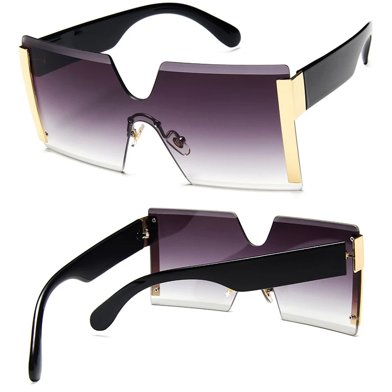Женские солнцезащитные очки негабаритные без оправы квадратные градиентные для