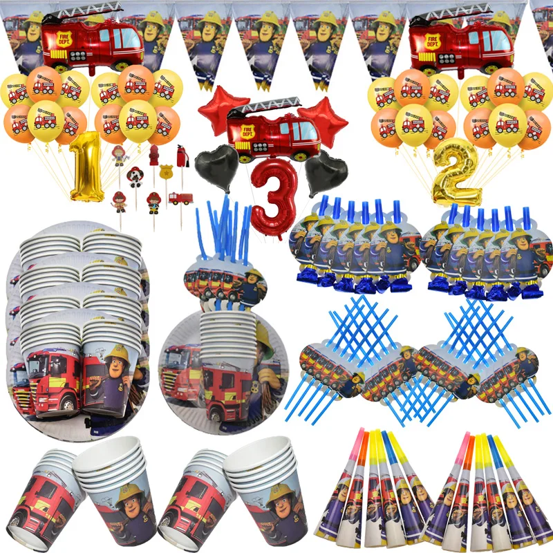 С рисунками из мультфильма Пожарный Сэм одноразовая посуда Baby Shower детский