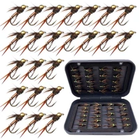 24 48pcsbox 10 brass bead head fast sinking nymph scud bug worm flies troutbass fly fishing lure bait