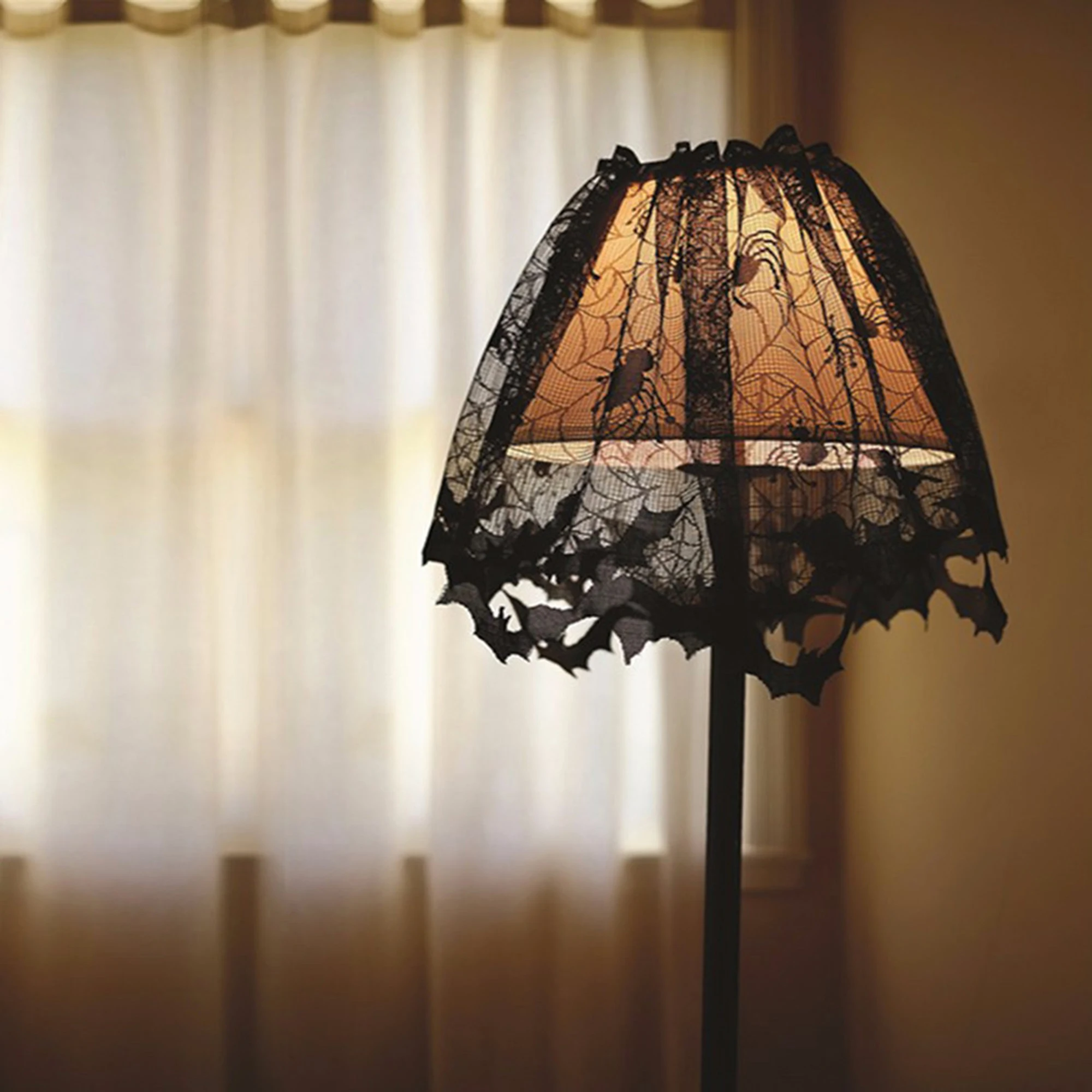 Halloween Lampshade Scarf Spider Web Black Lace Ribbon Cover Party Decoration Tool | Дом и сад