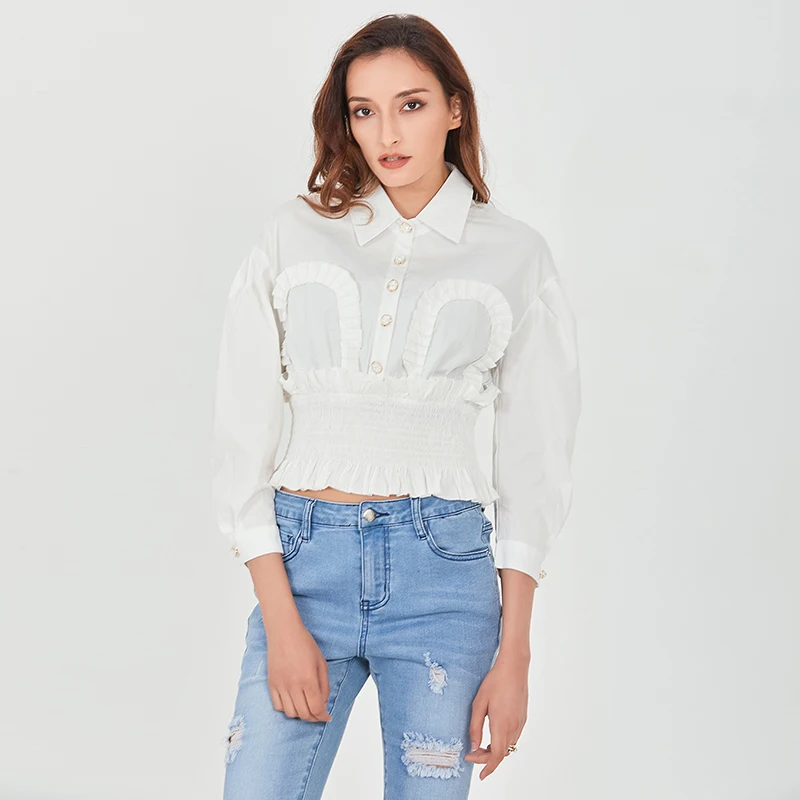 Новинка 2021 блузка с пышными рукавами для женщин рубашка отложным воротником