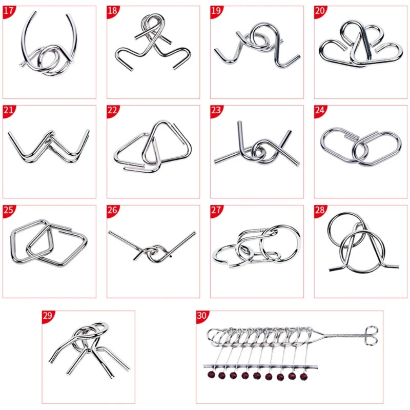 

Butebuy 30Pcs Metal Wire Puzzle Set IQ Mind Brain Teaser Link Unlock Interlock Game Gifts for Kids Eeducational Adults C