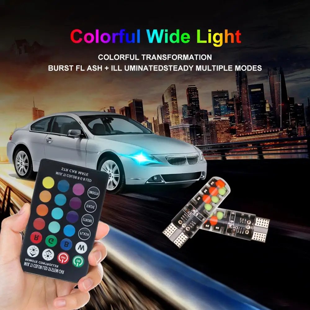 You two T10 w5w RGB светодиодный светильник 12smd cob CANbus 194 168 автомобилей с пультом