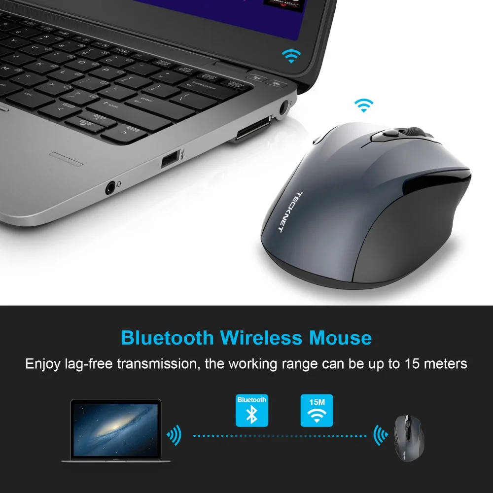 TeckNet 2600 dpi беспроводная мышь компьютерная Bluetooth мышь PC Mause эргономичная мышь 3,0 USB оптическая мышь для ноутбука ПК