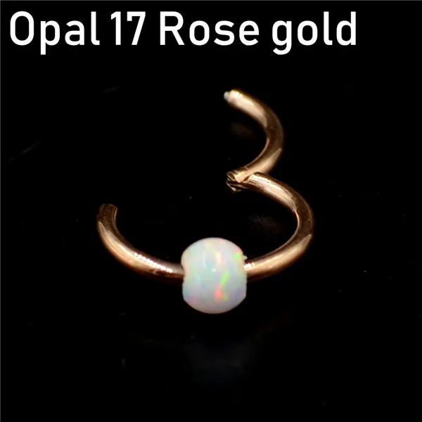 Opal 17 Rose gold 1 шт. титановая шарнирная Опаловая перегородка кликер носовое кольцо Лабрет губа ушной хрящ спираль серьги гвоздики пирсинг ювелирные изделия 16 г - Окраска металла: Opal 17 Rose gold