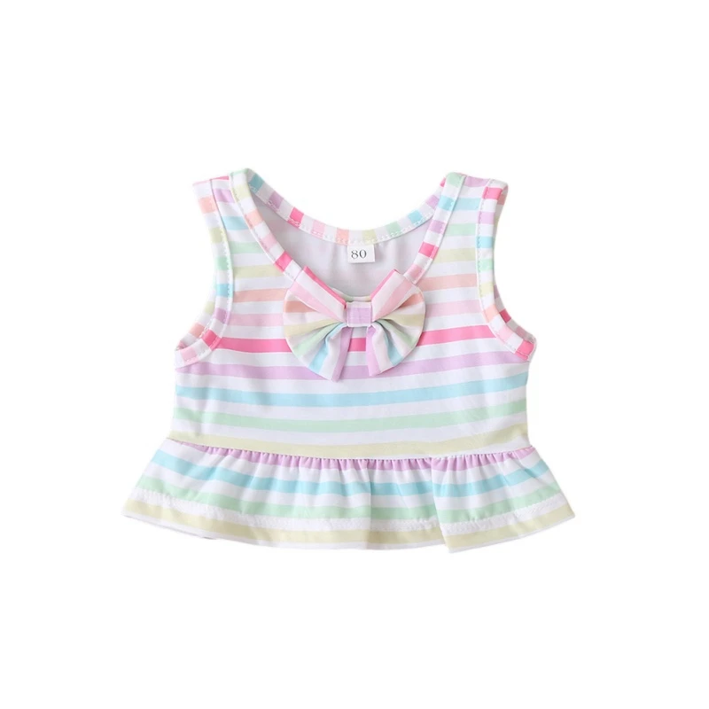 Летняя одежда для маленьких девочек плавания топы в полоску с цветными лямками и
