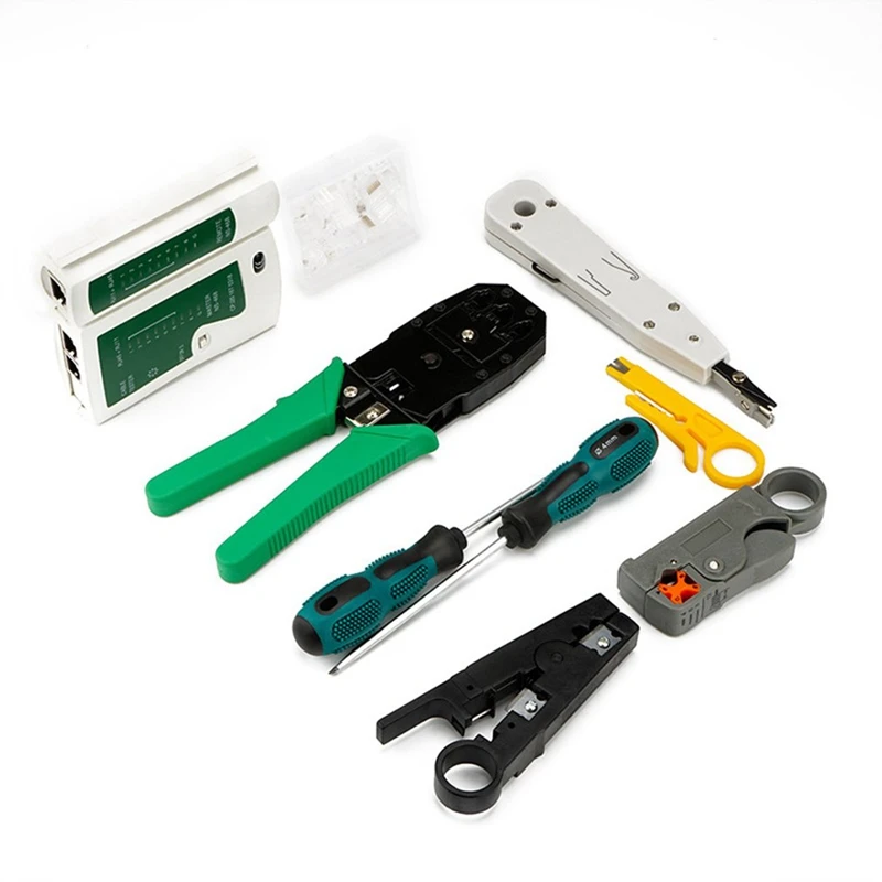 network cable repair tool kit set rj45 rj11 cat6 cable tester test crimper crimping maintenance stripper tool kit free global shipping