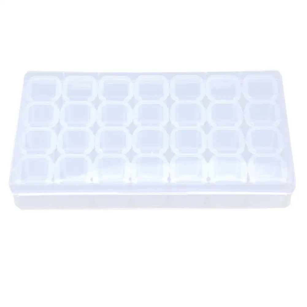 

28 Slots Plastic Storage Box Clear Nail Tools Organizer Beads Case Compartment Adjustable Container For Earring Rectangle Case