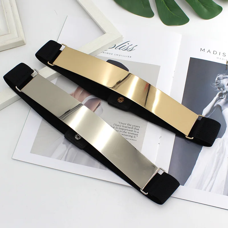 

Feminine Skirts Metal Belt Adornment Dress Elasticized Waistband Versatile Waist Stretch Metal Belt