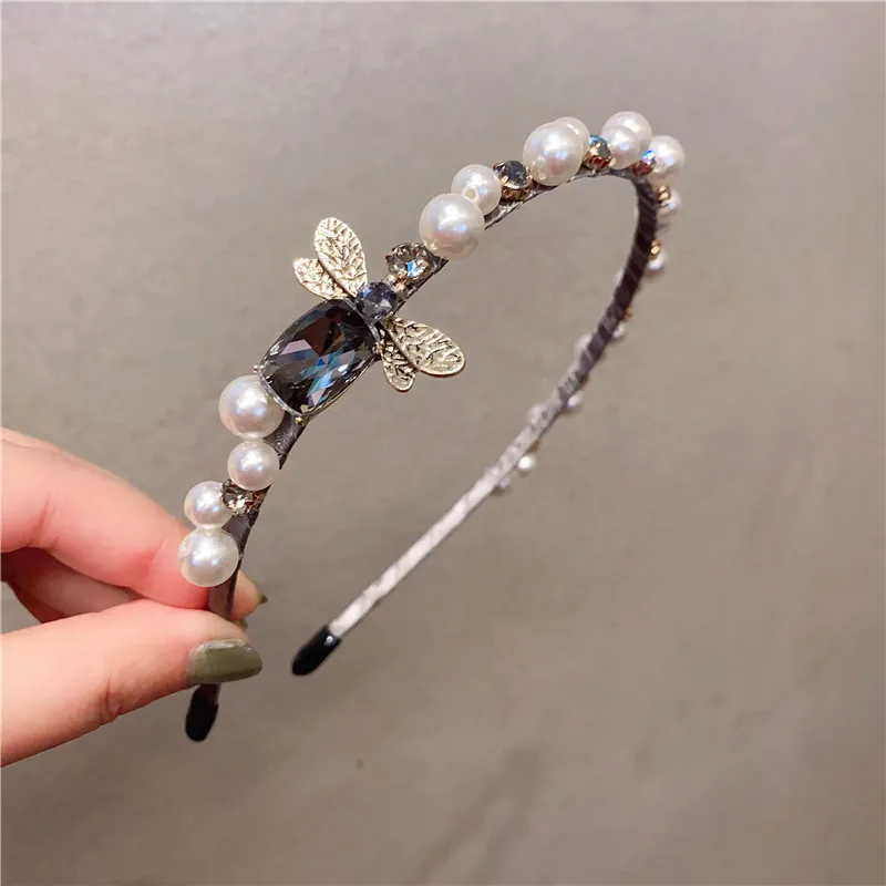 

Korean Style New Simple Girl Hairpin Elegant Color Rhinestone Crystal Bee Round Bead Headband for Women Fashion Hair Accessories