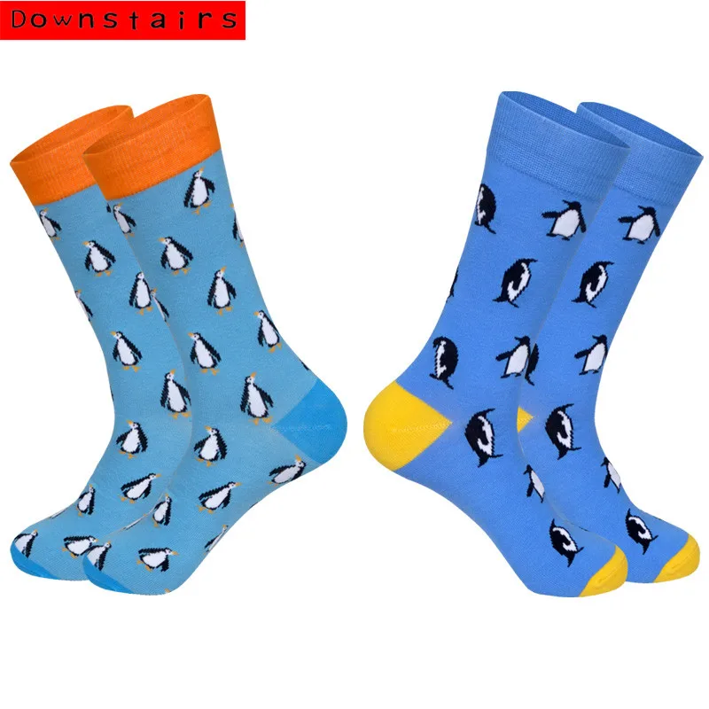 Внизу 2 пары в партии мужские хлопковые носки забавные разноцветные Дышащие