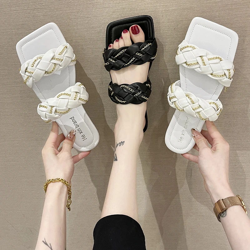 

Woven Slippers Women's Summer New Style Flat Indoor Slippers When Sexy Fashion Outdoor Beach Sandals