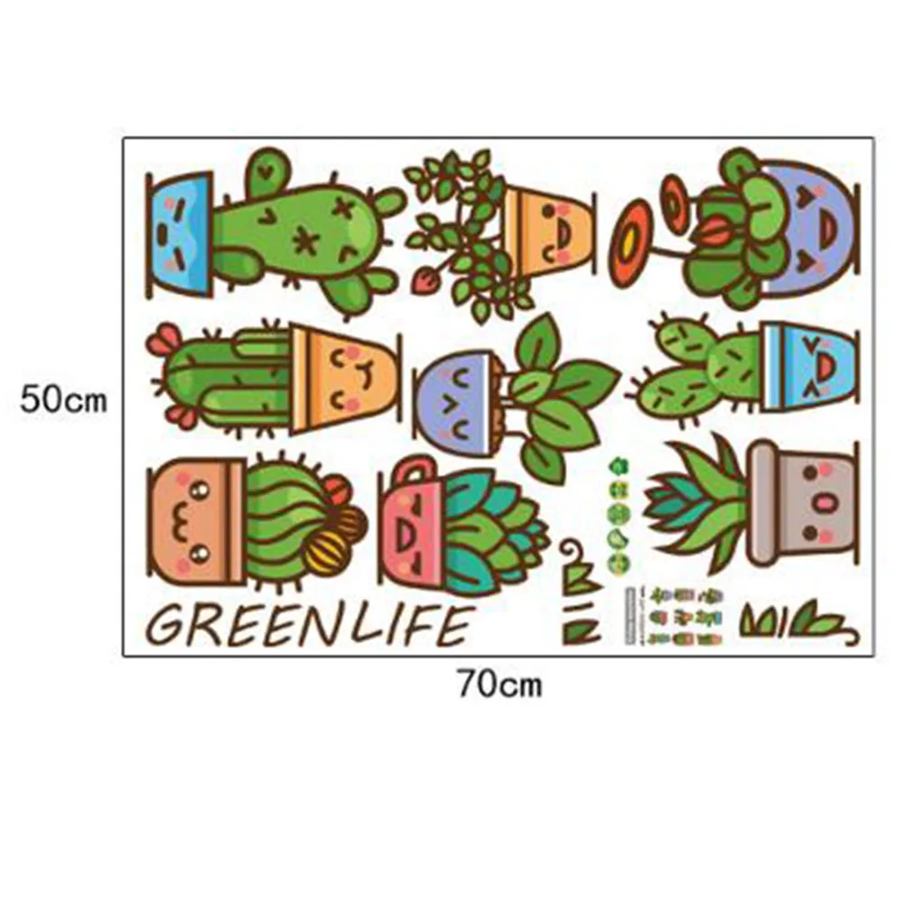 2018 настенные наклейки в виде кактуса цветов и горшков детские обои с милыми