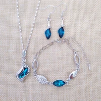 qilesen fine jewelry 925 sterling silver suitable for ladies wedding angel elf hole blue necklace earrings bracelet set yw047
