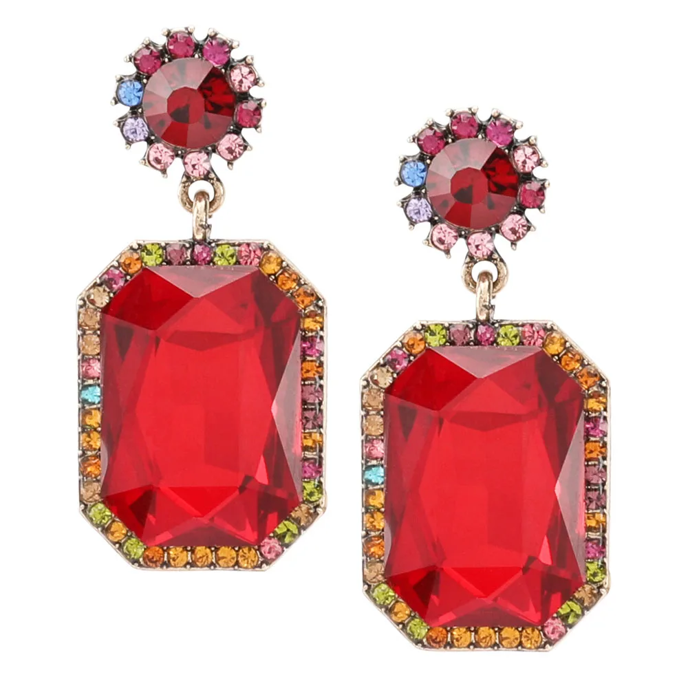 ZX Wholesale Luxury Banquet Large Rectangle Rhinestone Statement Drop Earrings Wedding Party Crystal Big Dangle | Украшения и