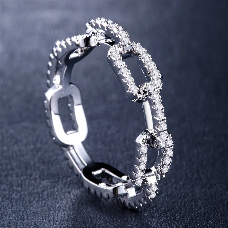 

HUAMI Hot Sale Lock Bar Chain Ring Women Plating Silver Rose Gold Yellow Black Four Color 5 Size Inlaid Zircon Fine Jewelry Part