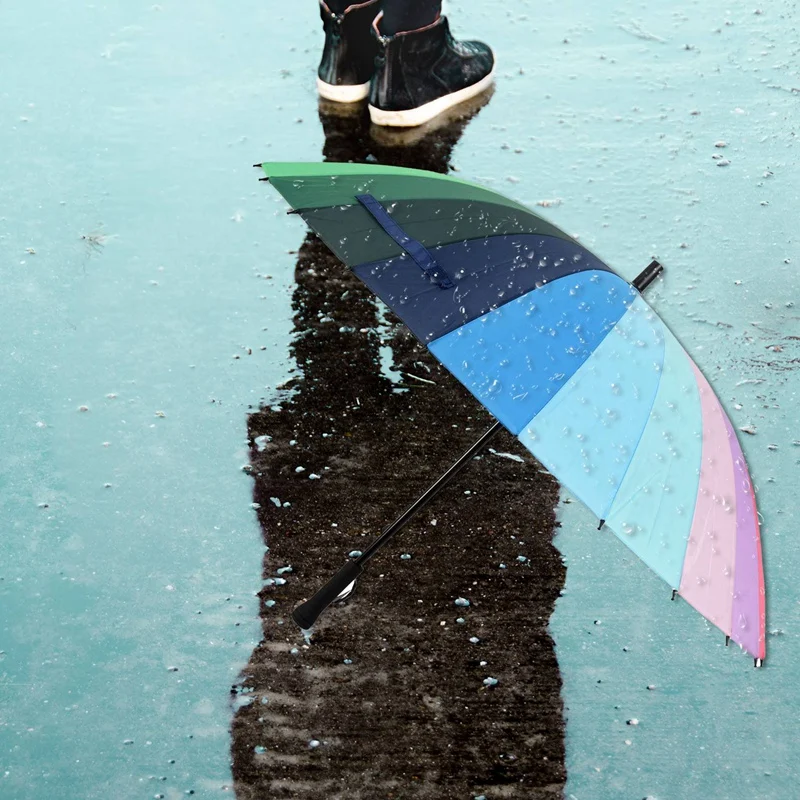 24K ребристый Цвет Радуга модная длинная ручка прямая Защита от УФ Солнца/дождя