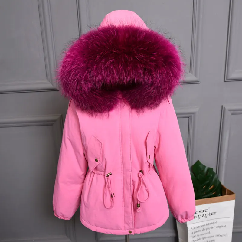 rose red Luzuzi натуральный мех воротник зимняя куртка для женщин белый утиный пух пальто теплые толстые парки для женщин s Зимняя Куртка s пальто - Цвет: rose red