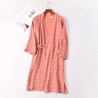 men and women couples crepe gauze kimono plaid pattern bathrobe night gown home service household clothes spring and summer robe