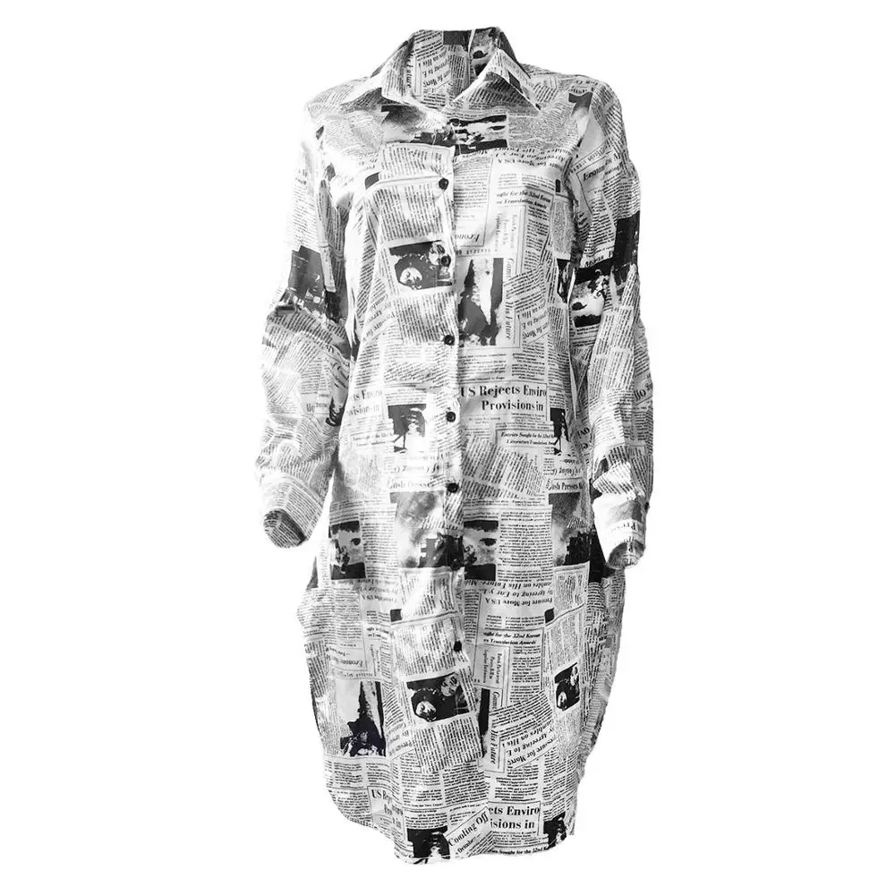 Женские осенне-зимние свободные длинные рубашки с длинными рукавами и принтом