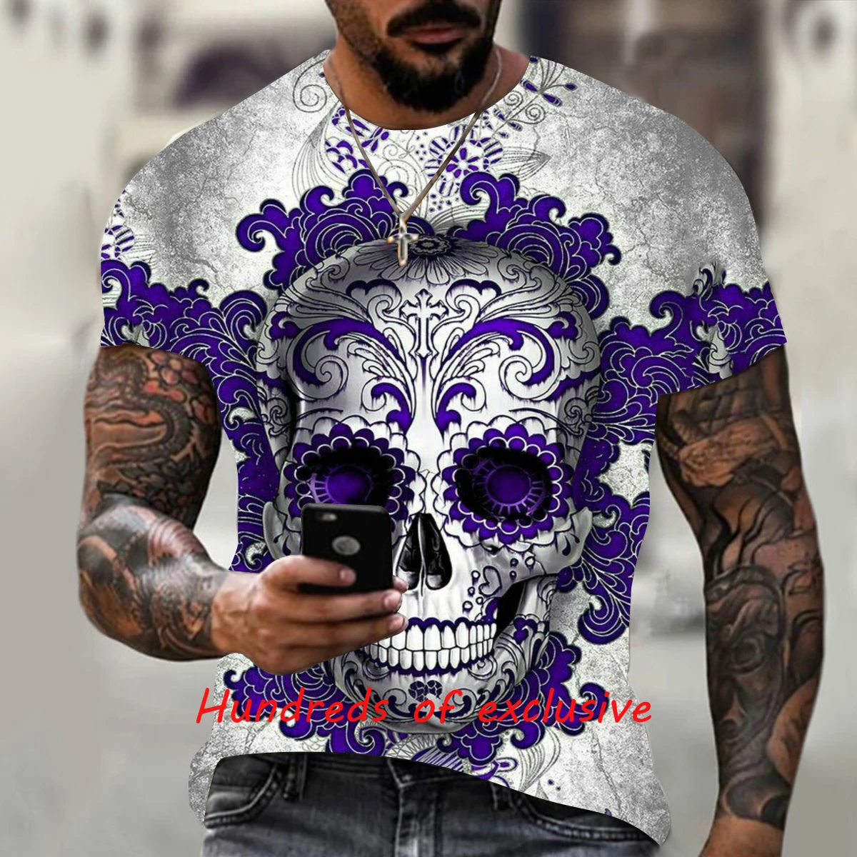 

2021 Summer Men's Skull O-Neck Street Hip Hop Style High Quality Short Sleeve T-Shirt
