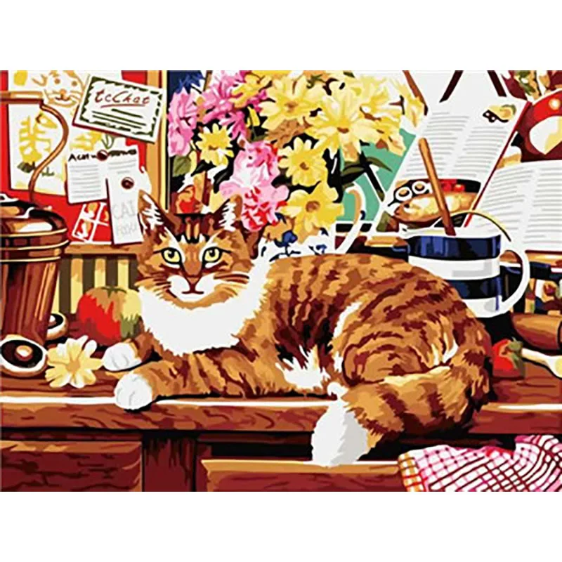 Cat 22 Рамка Животные Кошки Сделай Сам Набор для рисования по номерам Современная Настенная художественная картина холст краски уникальный подарок для домашнего декора небо gato - Цвет: Cat 22