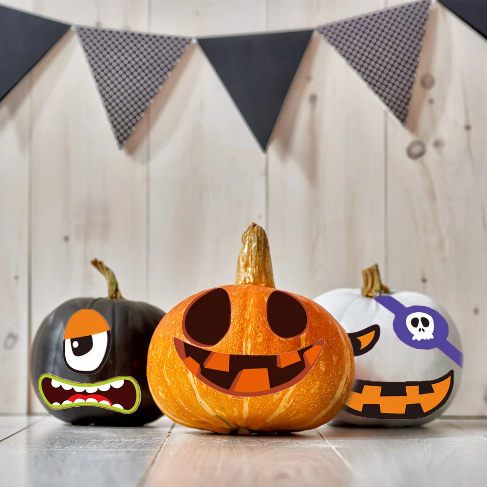 2 набора наклеек на Хэллоуин тыквы забавное лицо гримаса Набор для Хэллоуина