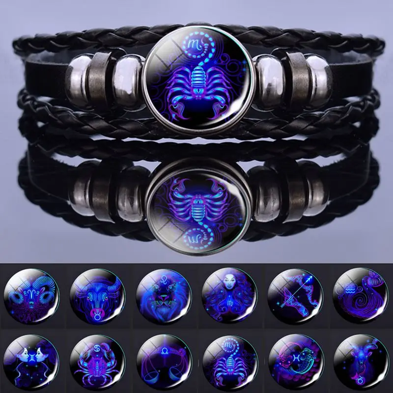 12 Zodiac Signs Constellation Charm Bracelet Men Women Fashion Multilayer Weave leather Bracelet & Bangle Birthday Gifts