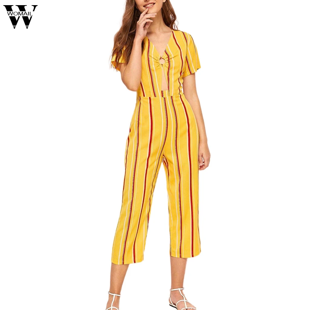 Женский комбинезон в полоску с открытыми плечами коротким рукавом лето 2019 monos largos