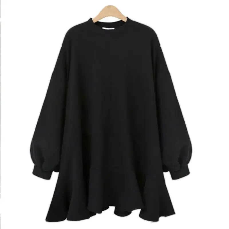 Осенне зимний пуловер с рукавами фонариками асимметричная юбка свободное