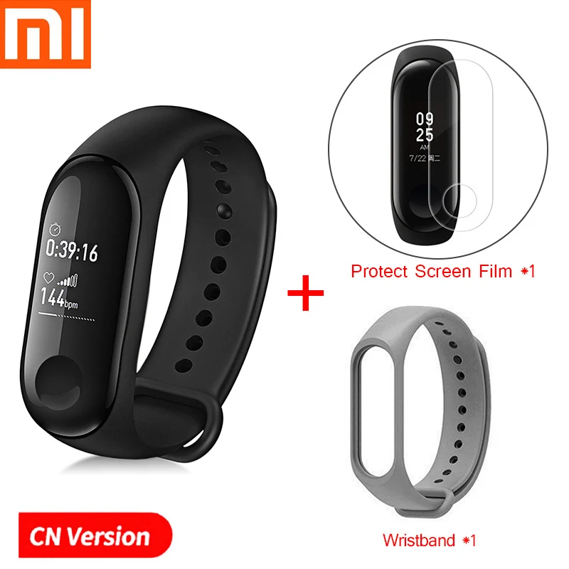 Xiaomi mi-браслет 3 Смарт-Браслет фитнес-браслет PK mi Band 4 большой сенсорный экран oled-сообщение частота сердечных сокращений Smartband - Цвет: Add Gray Strap