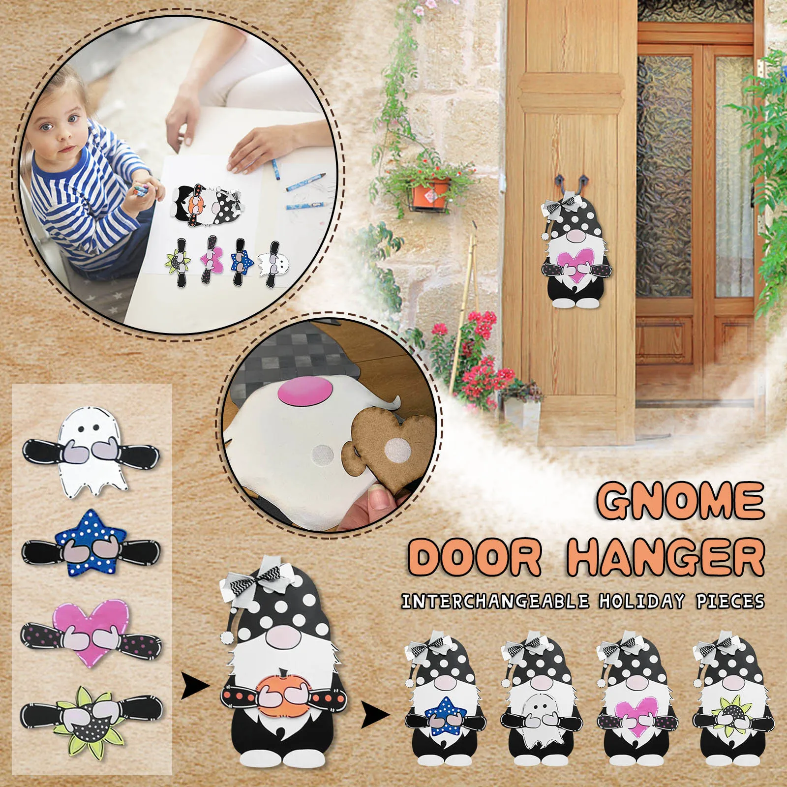 

Cute Fairy Door Wall Wood Home Decoration With 5pc Accessories Listing Round Vertical Wall-mounted Welcome Door Decor Plaques
