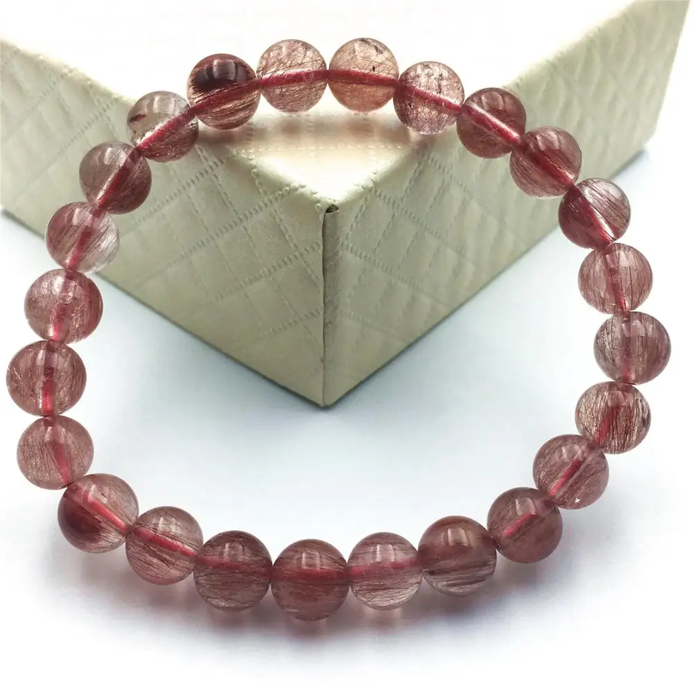 Natural Red Hair Rutilated Quartz Women Men Bracelet 8mm Stone Jewelry Love Gift Round Beads Fashion AAAAA | Украшения и