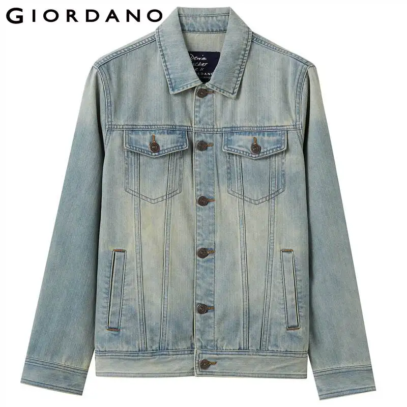 

Giordano Men Jackets Washed Flap Pockets Denim Jacket Turn Down Collar Middle Thickness Casual Casaco Masculino 01070098
