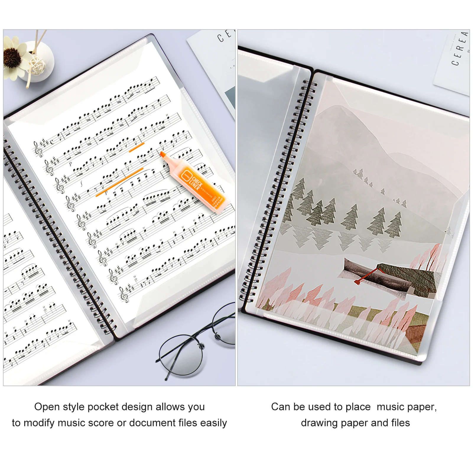 

Flatsons A4 Size Music Score Holder Paper Sheet Document File Organizer Music Paper Folder 40 Pockets for Guitar Violin Piano