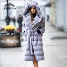 Женская зимняя куртка YZ Furture, новинка, реальная модель, Толстая теплая длинная куртка с капюшоном, роскошная женская куртка из натурального меха