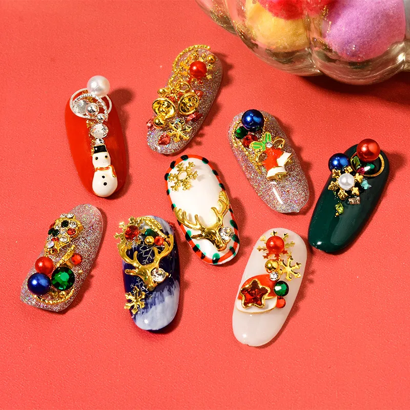 1 коробка Рождественские 3D украшения со стразами для ногтей блестящая Звезда