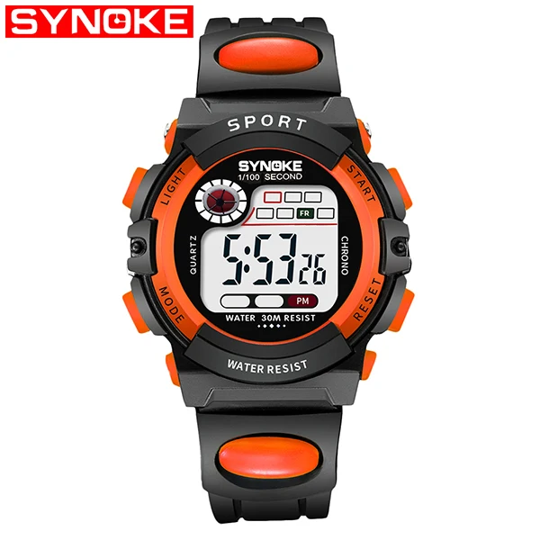 Big Orange Synoke детские спортивные часы для школьников, модный светодиодный цифровой наручные часы, подарок для мальчиков и девочек, водонепроницаемые наручные часы для детей 30 м - Цвет: Big Orange