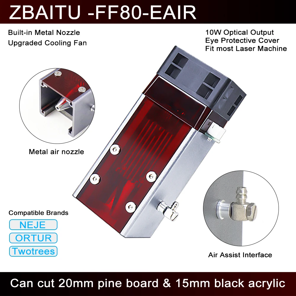 80W Upgraded Laser Module Head with Cover Built-in Air Assist Metal Nozzle CNC TTL / PWM Cutting Engraving | Инструменты