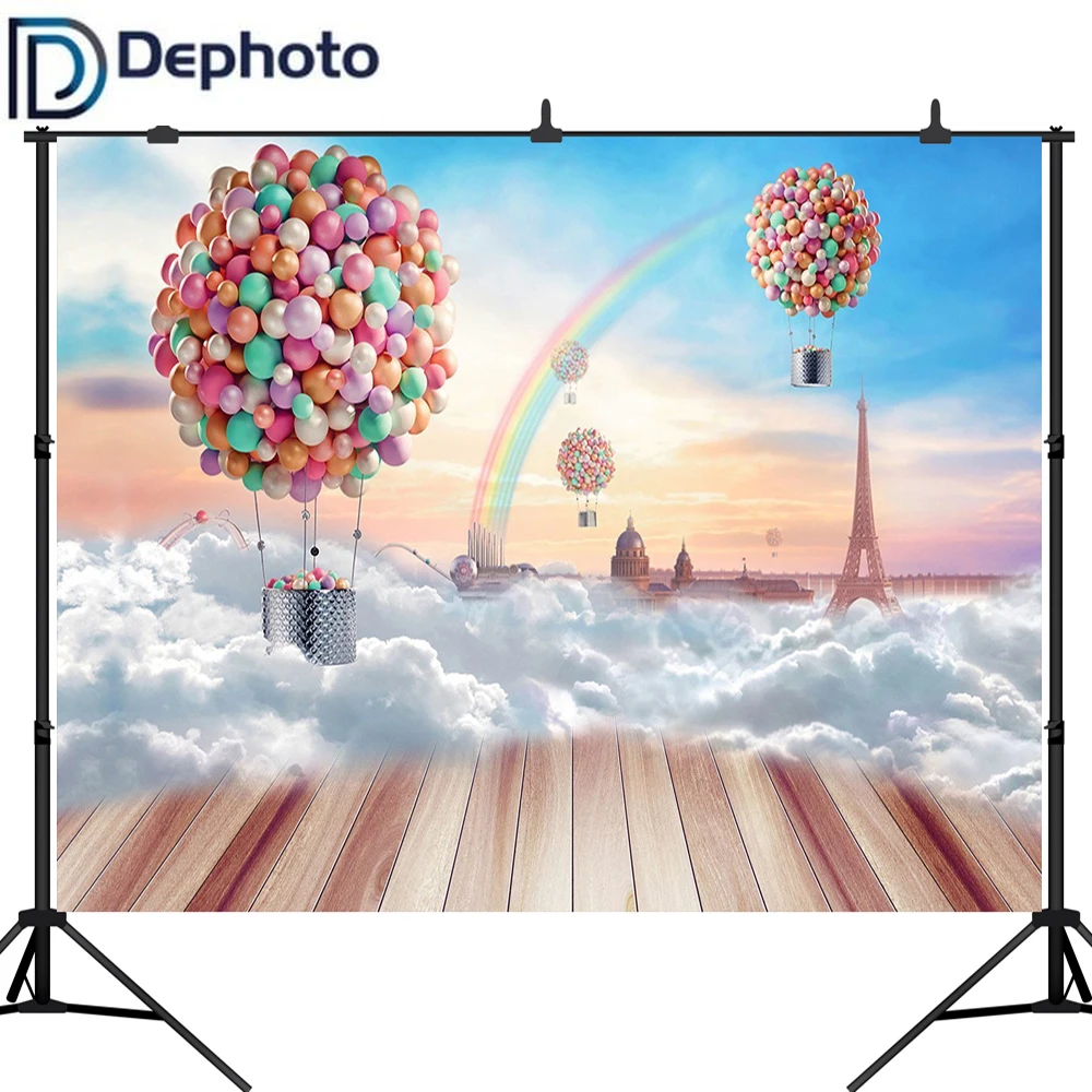 Фон для фотосъемки с изображением воздушных шаров радуги голубого неба вечерние