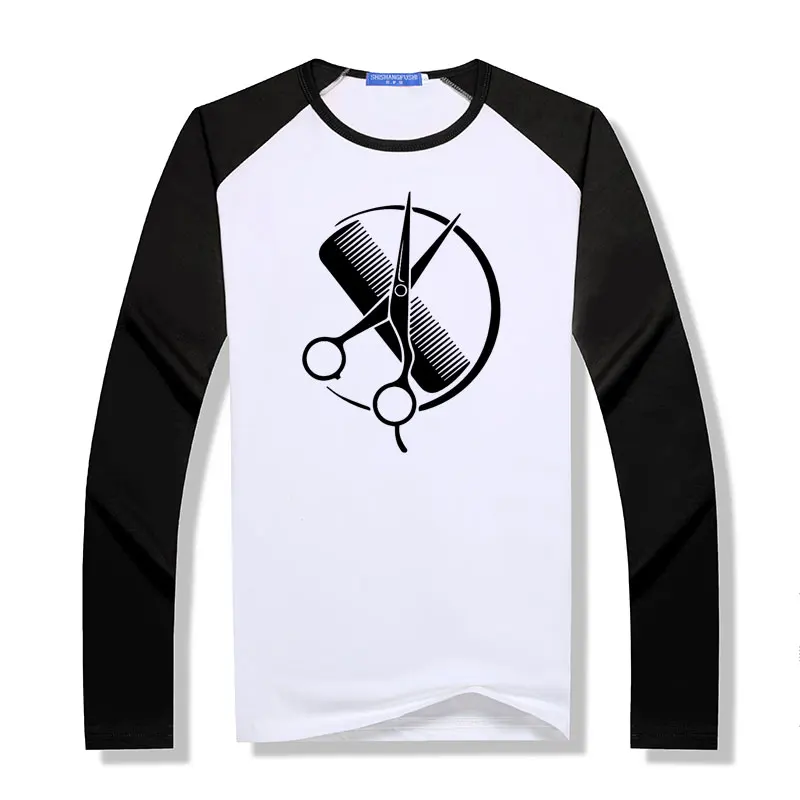 Модальный длинный рукав на заказ Парикмахерская Футболка мужская Geek современная
