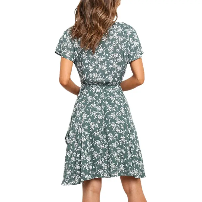 

Womens Floral Print Mini Swing Dress Ladies Summer Short Sleeve Baggy Sundress