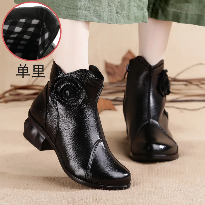 

Autumn and winter 2020 new women's boots pure handmade national style flower thick heel women's shoes genuine leather women's