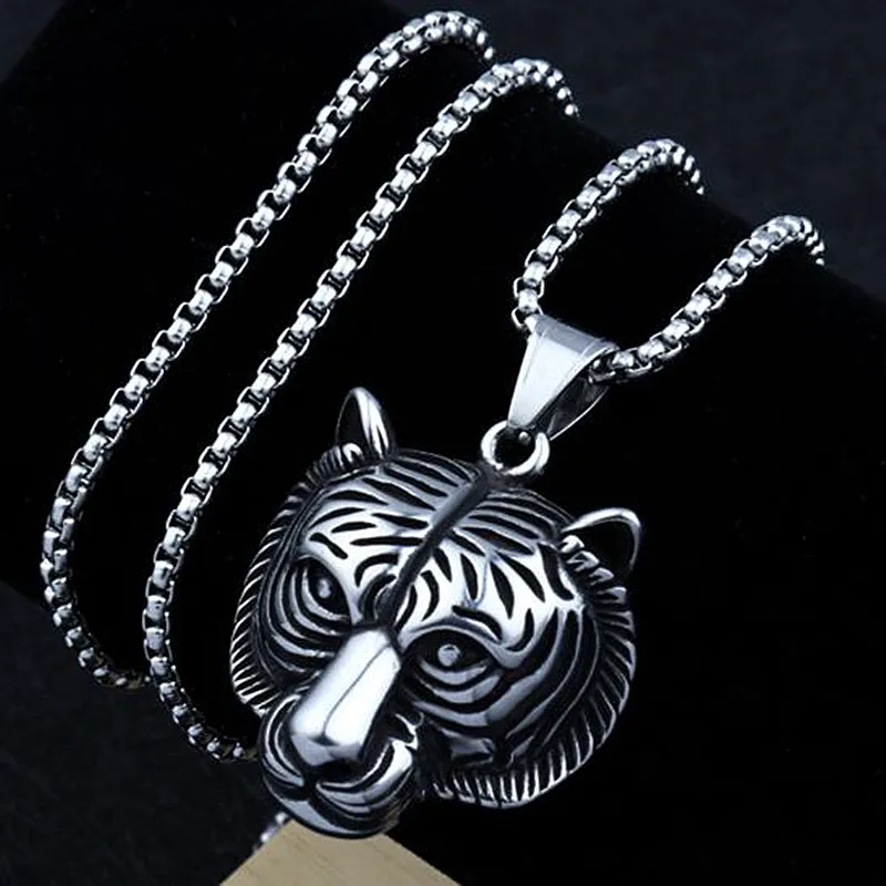 

HNSP Gothic Animal Tiger Head Pendant Chain Necklace For Men Male Gift